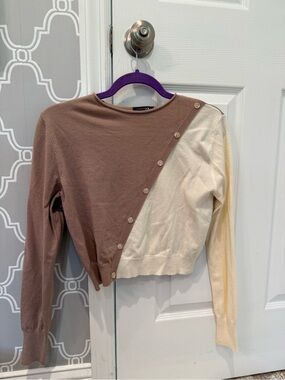 Papermoon Taupe Knit Top with Cream Accent